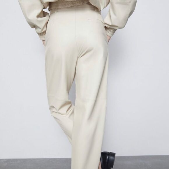 NWT Zara slouchy leather pants ecru S - Picture 2 of 10